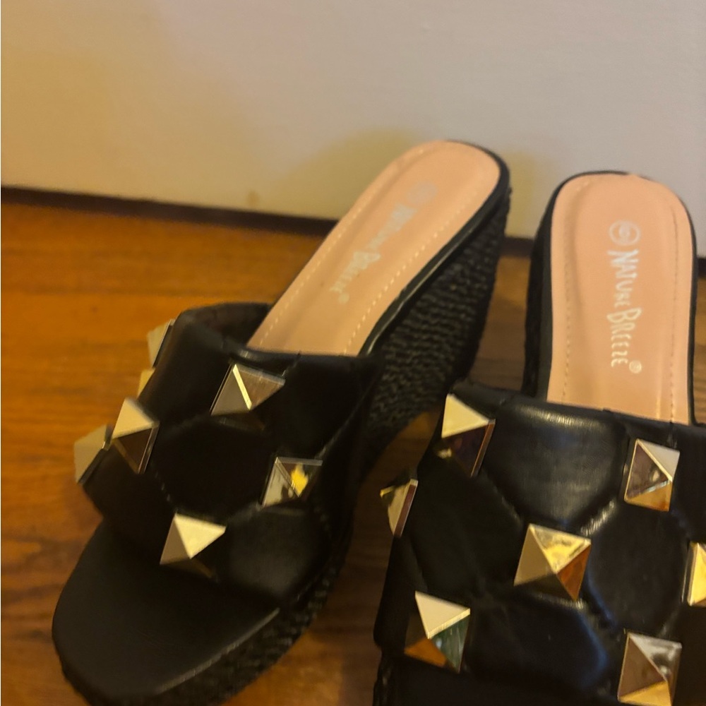 Black Studded Slide Sandals - Picture 2 of 4